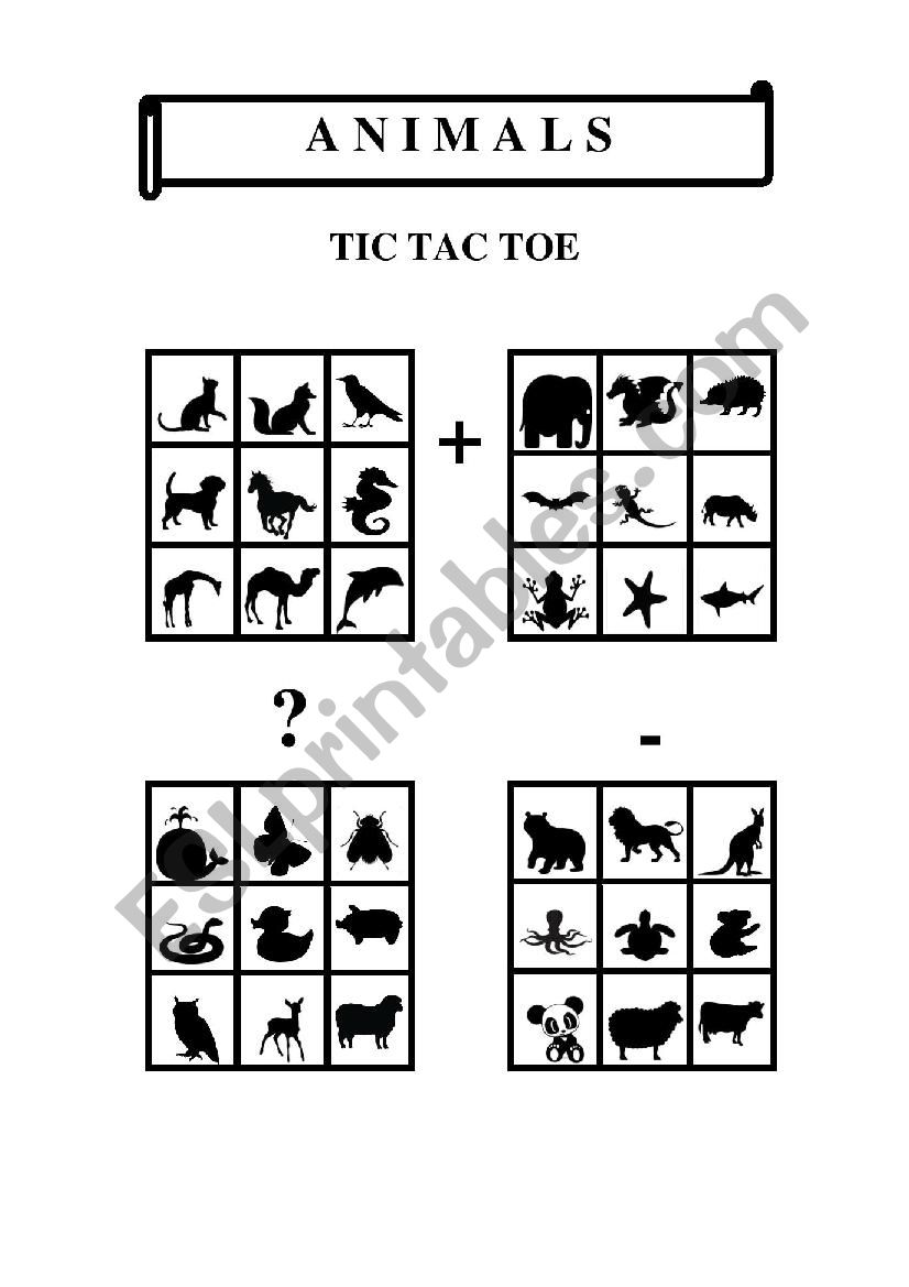 Tic Tac Toe - Animals worksheet