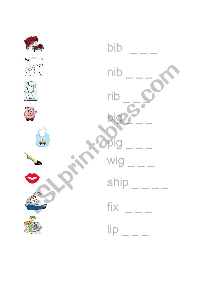 Phonics ib, ig, ip, ix worksheet