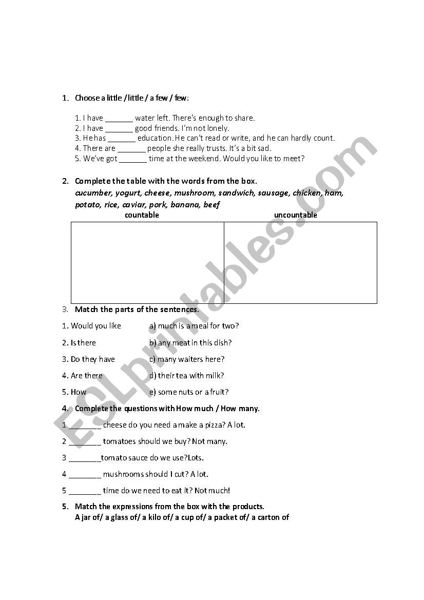 Quantifiers test worksheet