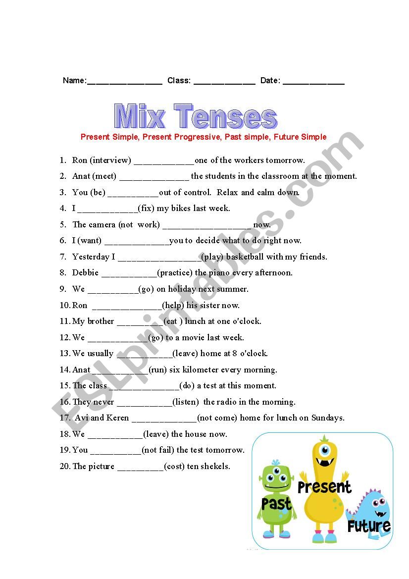 Mix four basic tenses worksheet
