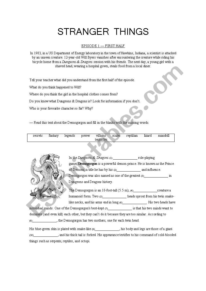 stranger things worksheet worksheet