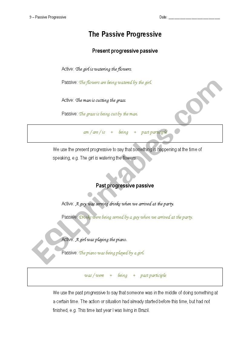 Passive Progressive worksheet