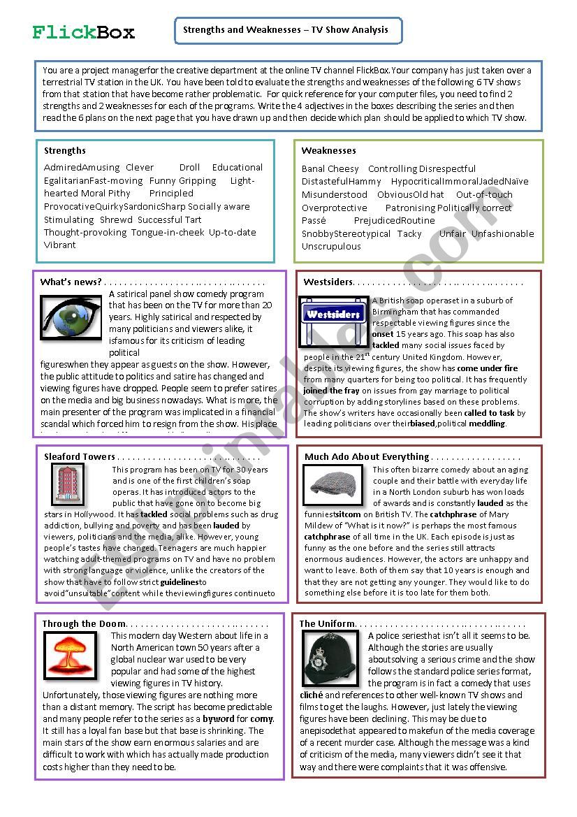 TV Station Takeover Adjective Exercise and debate - 2