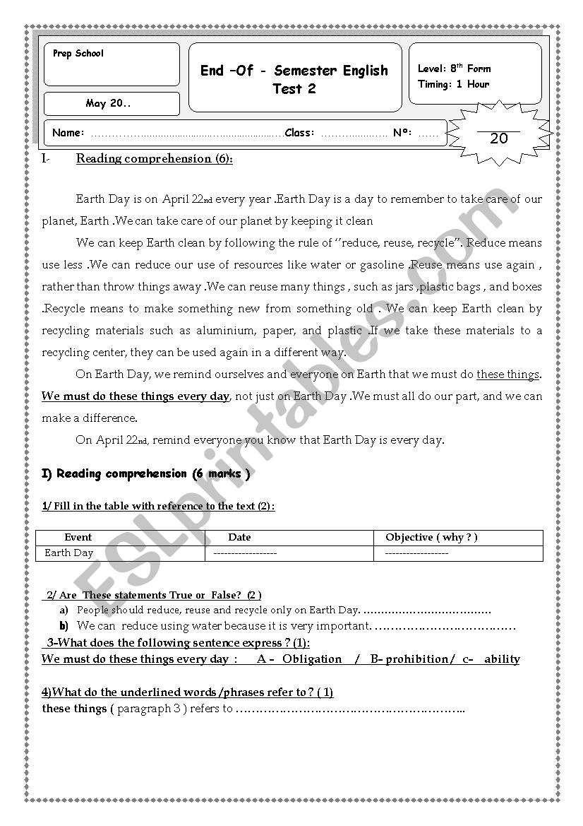  end of semester test n 2 worksheet