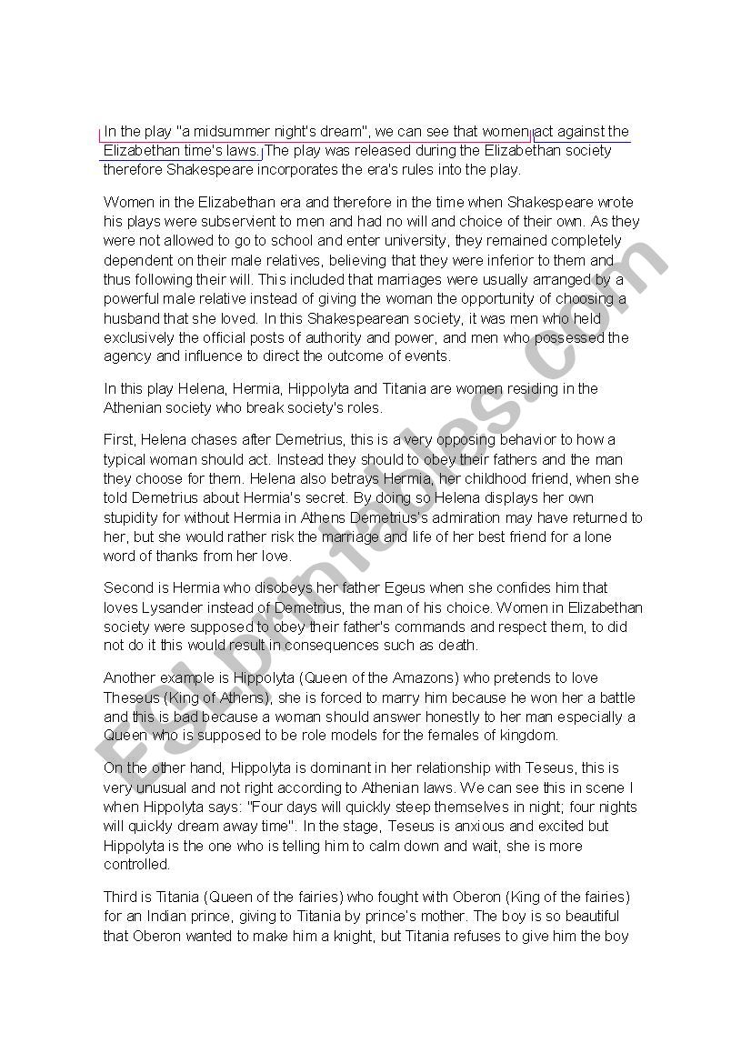 A MIDSUMMER NIGHTÂ´S DREAM ESSAY