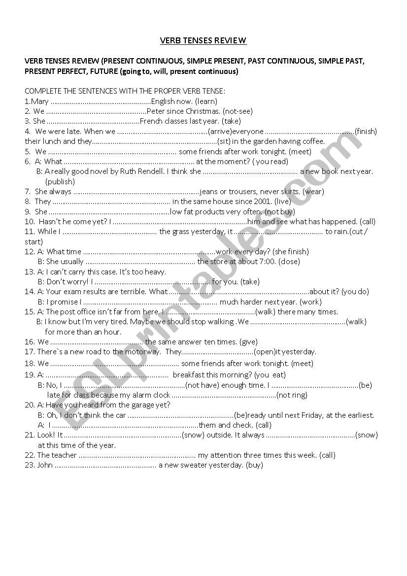 VERB TENSES worksheet