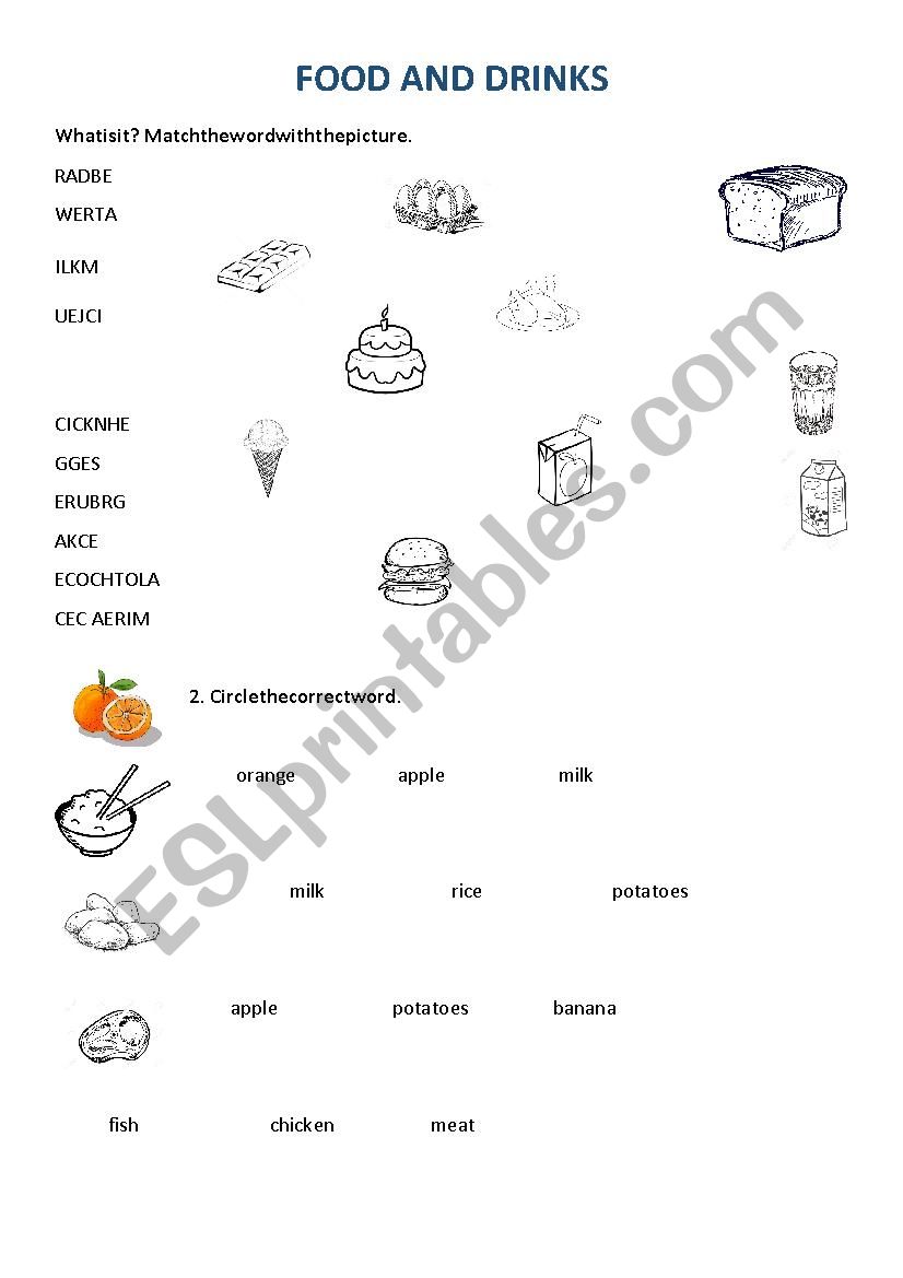 Food and drinks worksheet
