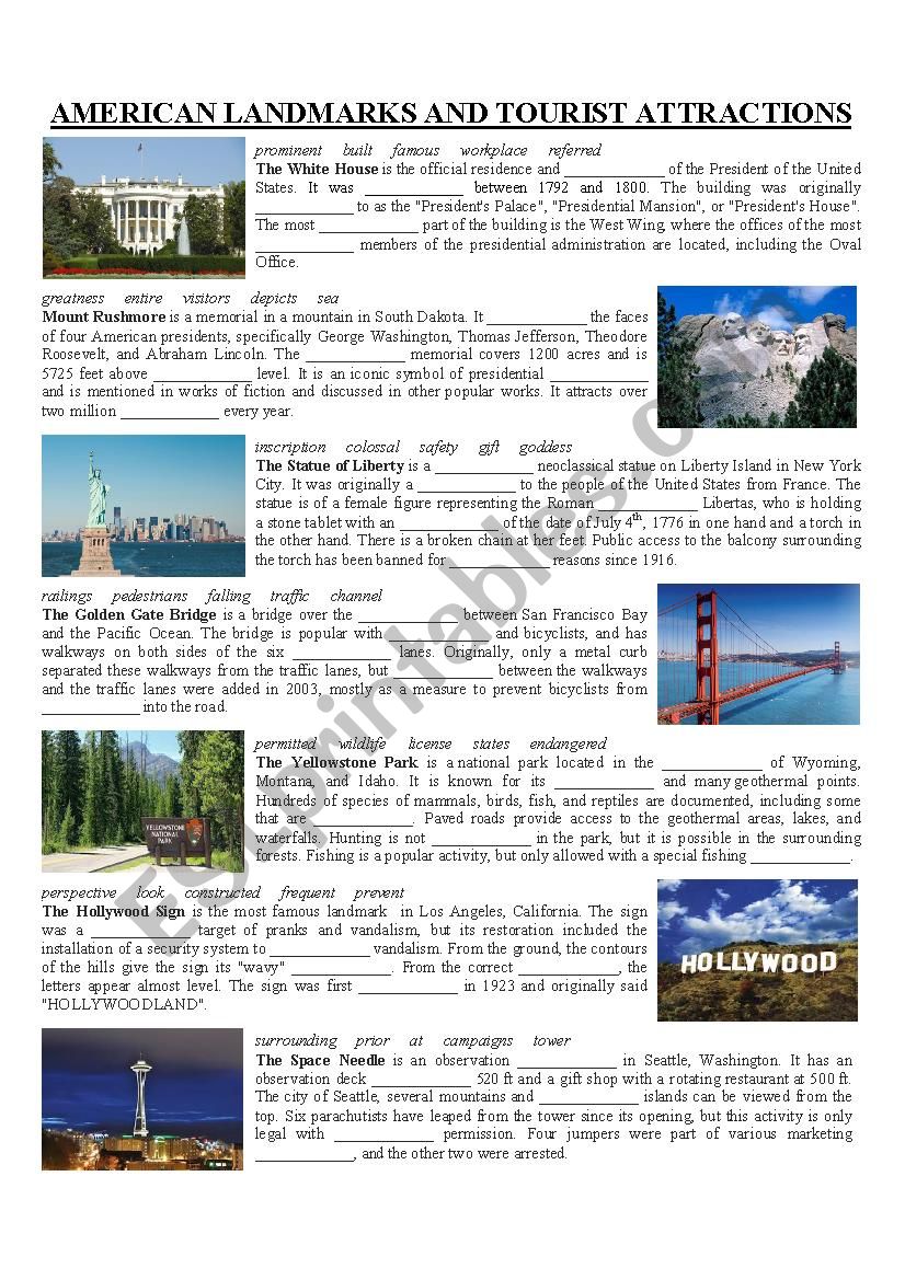 US Landmarks and Attractions worksheet