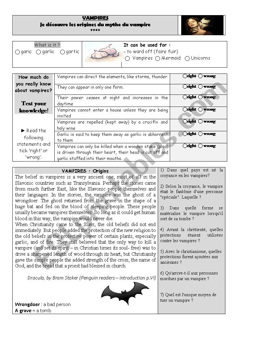 Vampire : Quizz ! worksheet