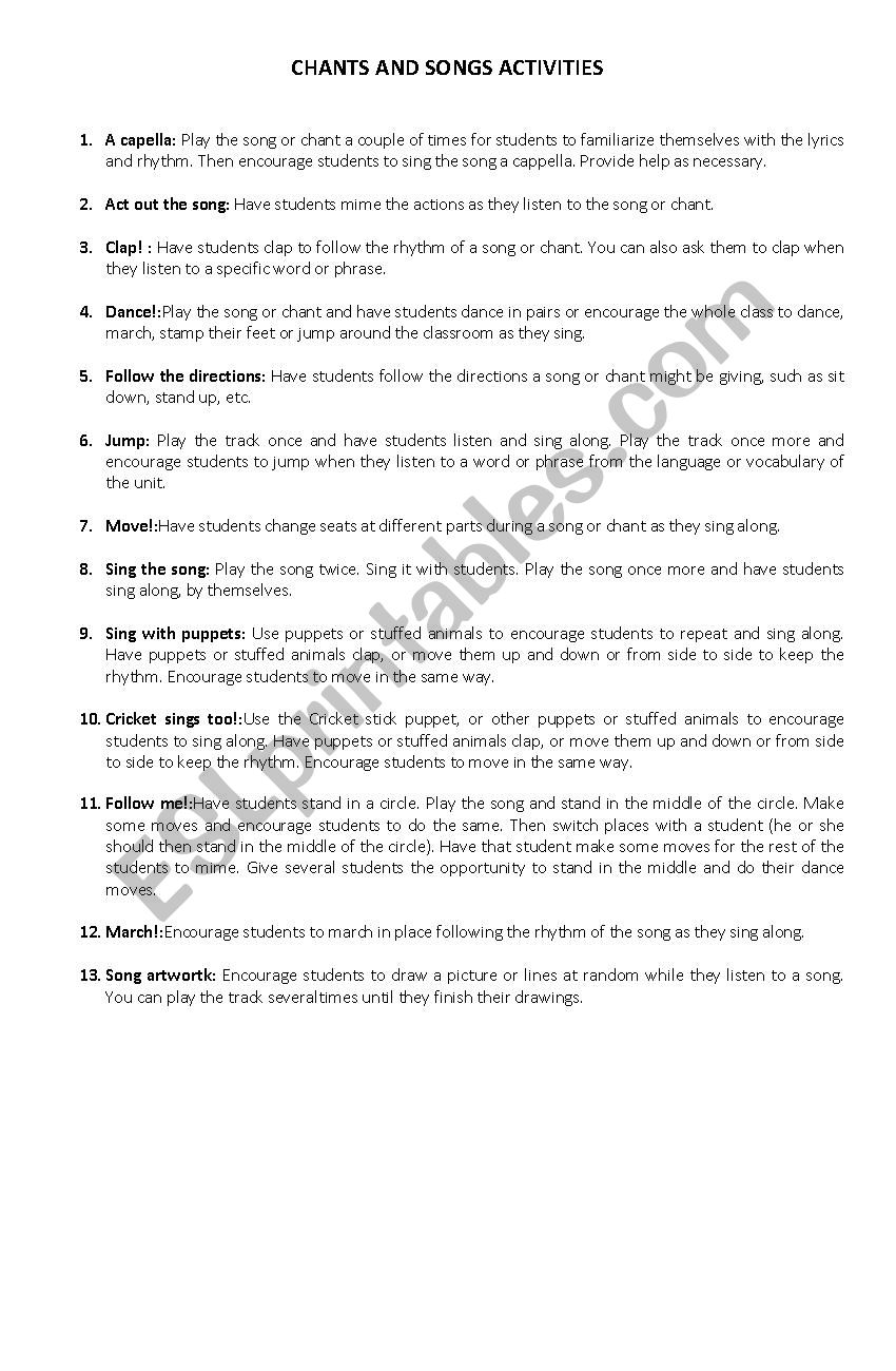 activities worksheet