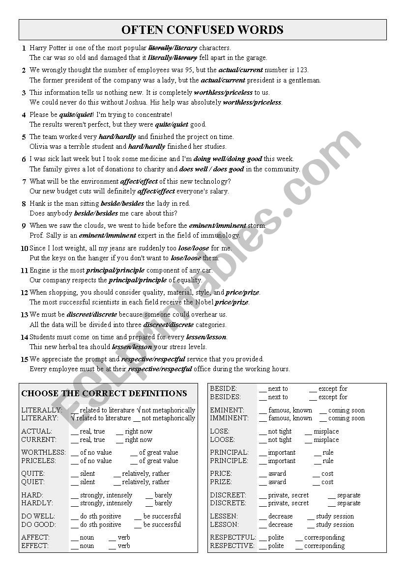 Often Confused Words worksheet