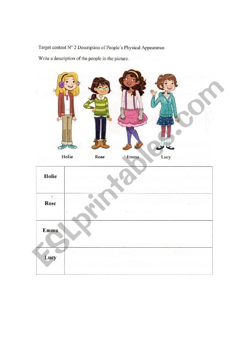 Physical Appearance worksheet