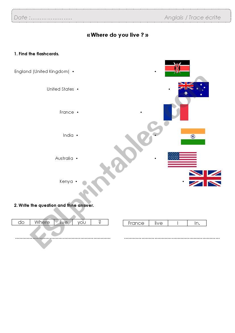 Where do you live ?  worksheet