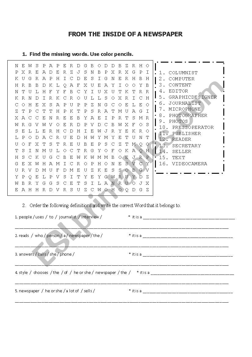 newspaper worksheet