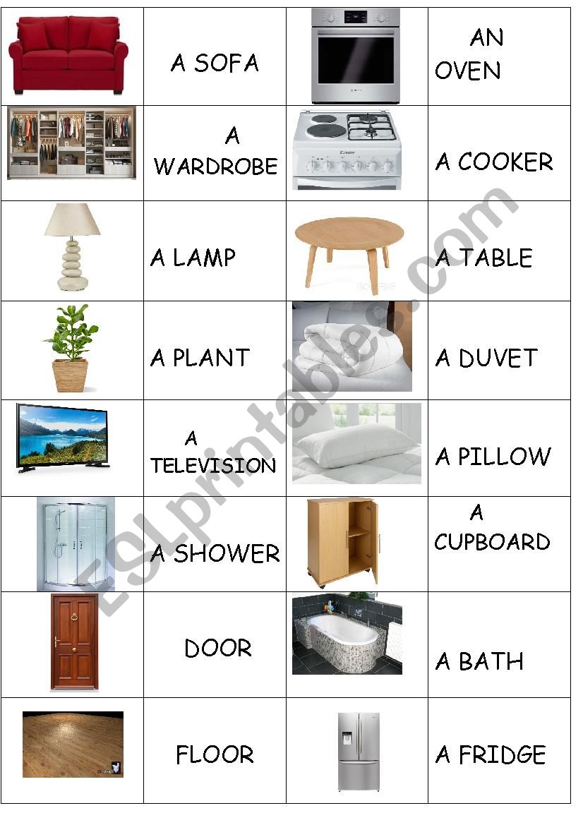 Furniture-memory worksheet