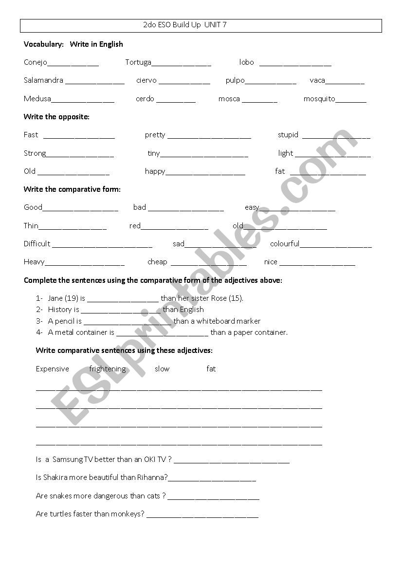  BUILD UP 2, Oxford Unit 7 worksheet