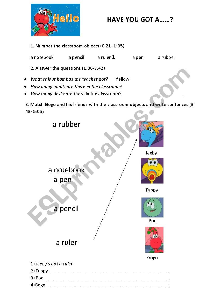 Gogos adventures Have you got...? episode worksheet