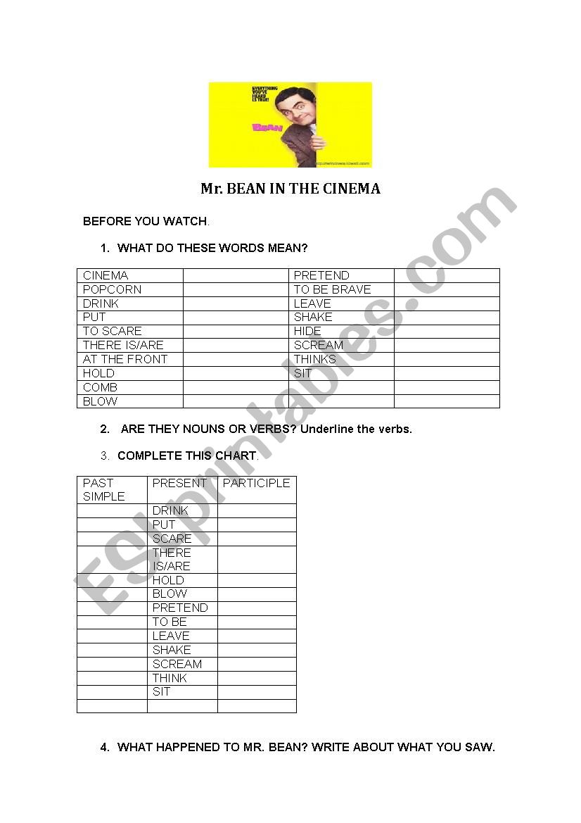 Mr. Bean in the cinema worksheet