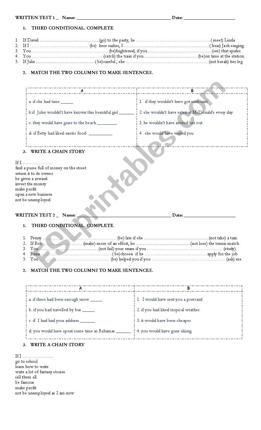 THIRD CONDITIONAL worksheet