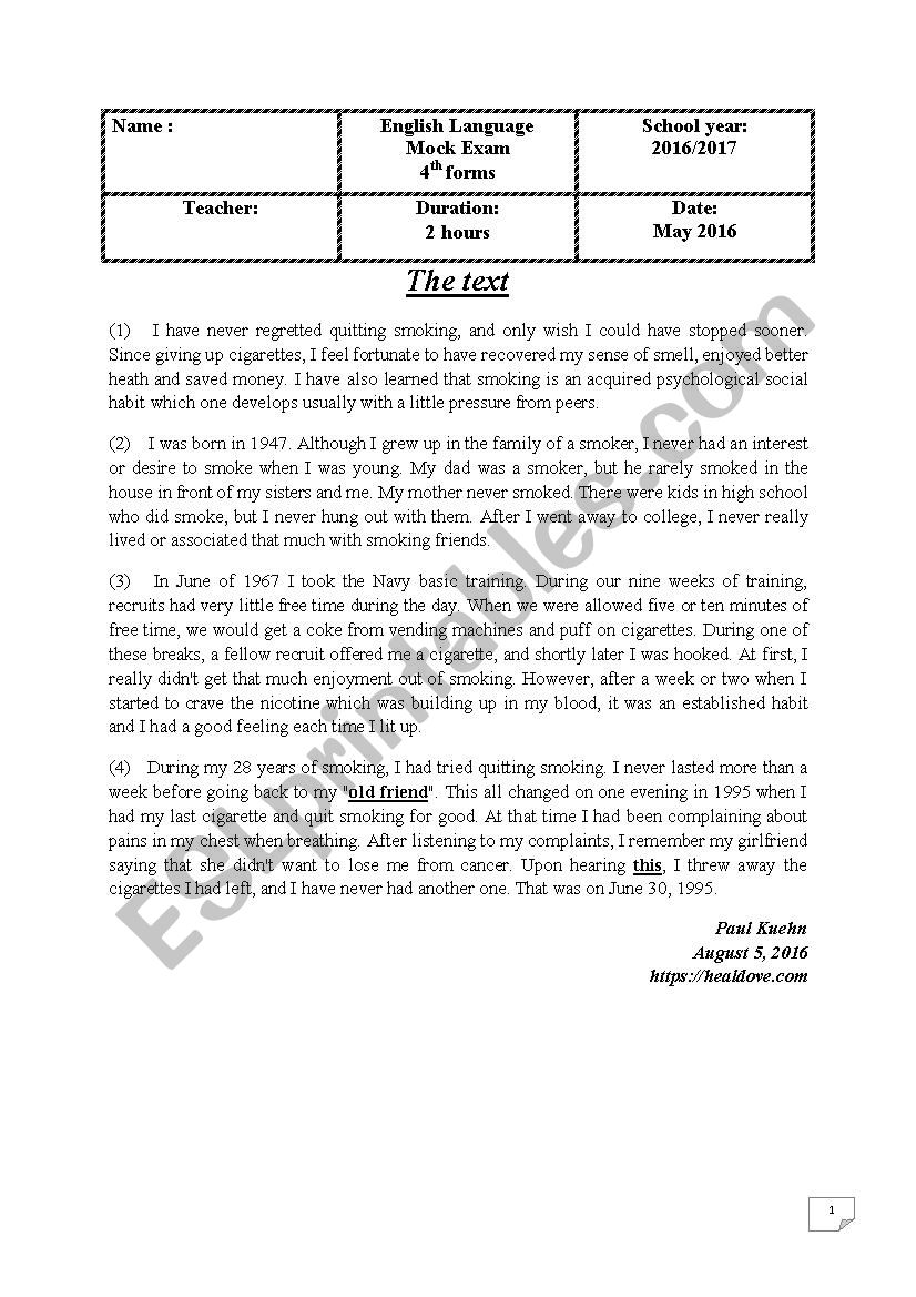 Bac Mock Exam worksheet