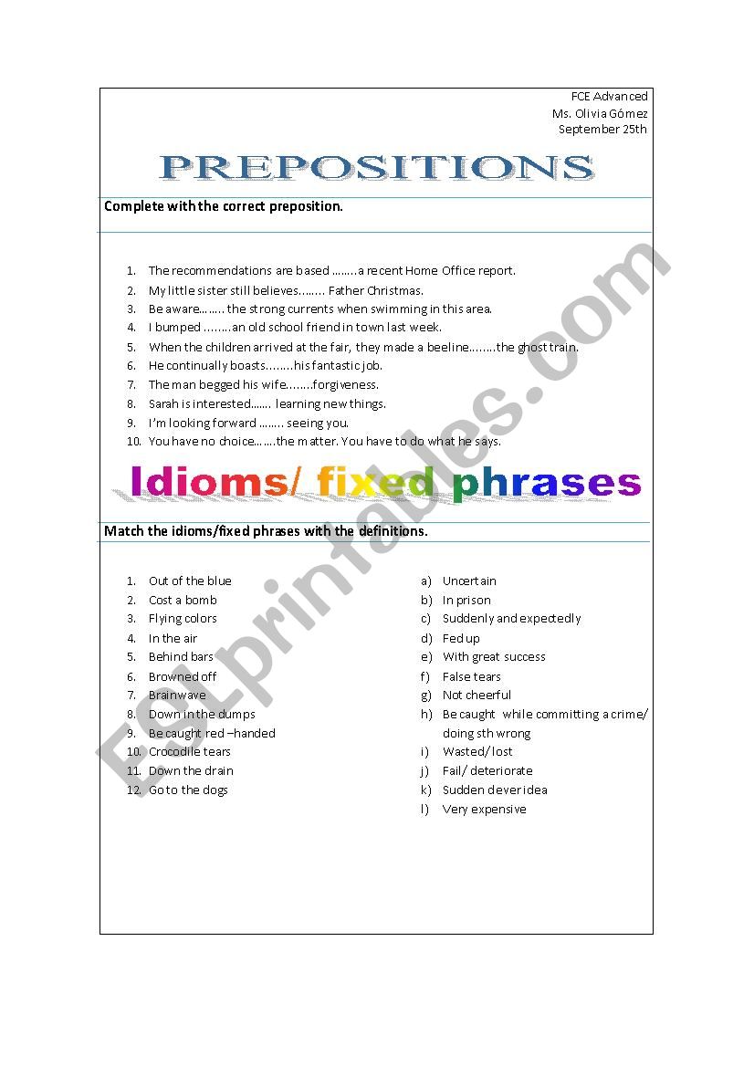 Prepositions and Phrasal verbs