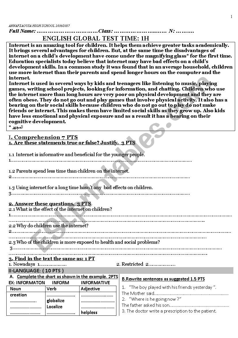 Global test for intermediate students