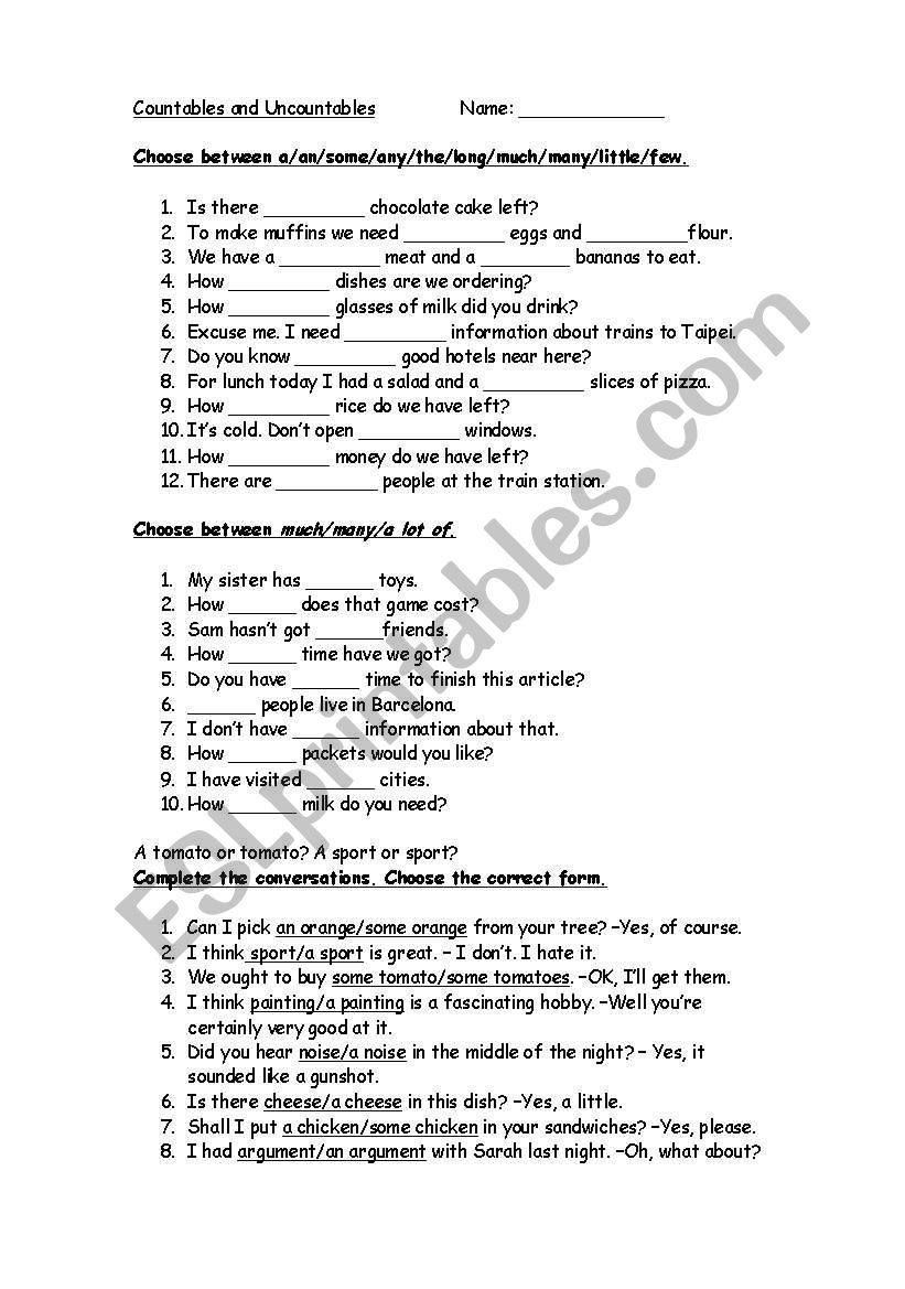 Countable and uncountable nouns