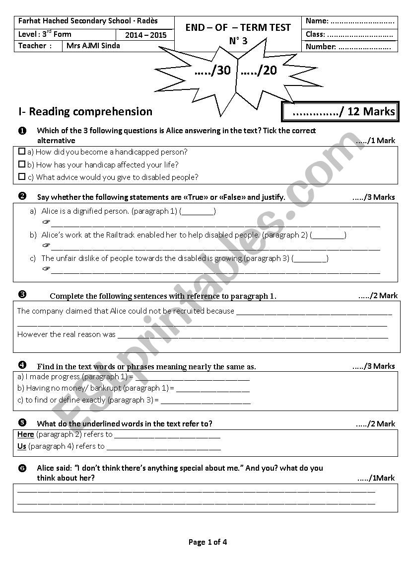 End-of-Term Test N.3 _ Third Form