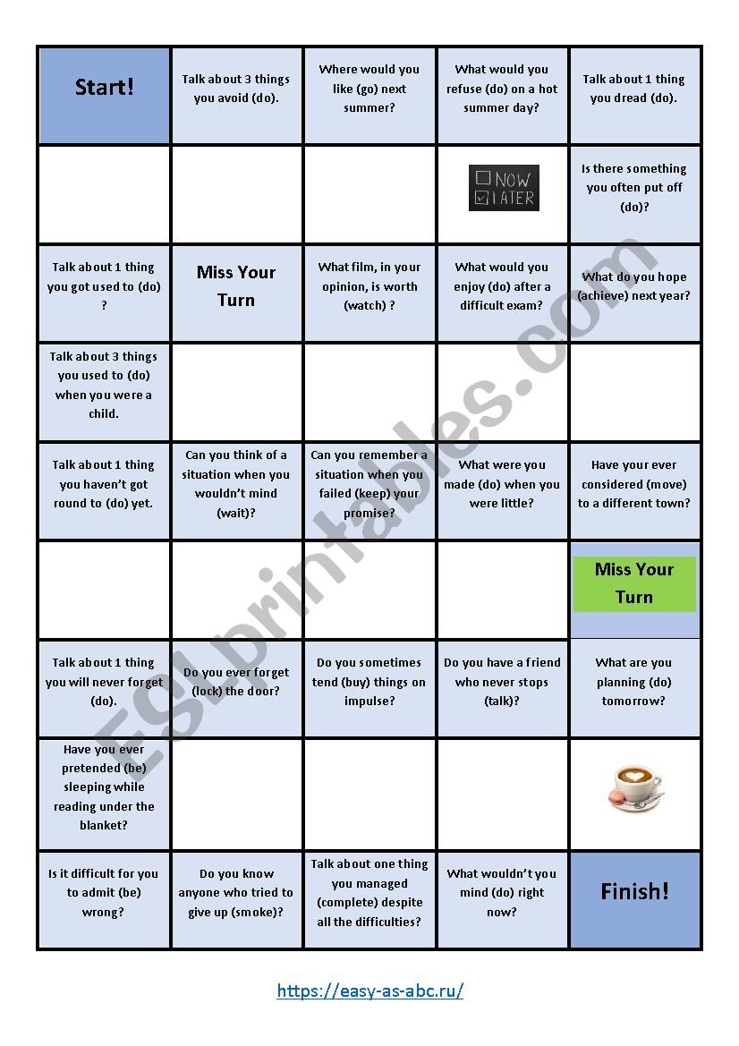 Ing-form or Infinitive Board Game