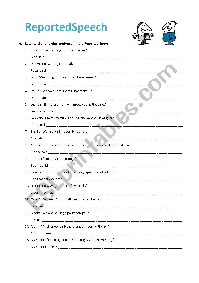 Reported Speech worksheet