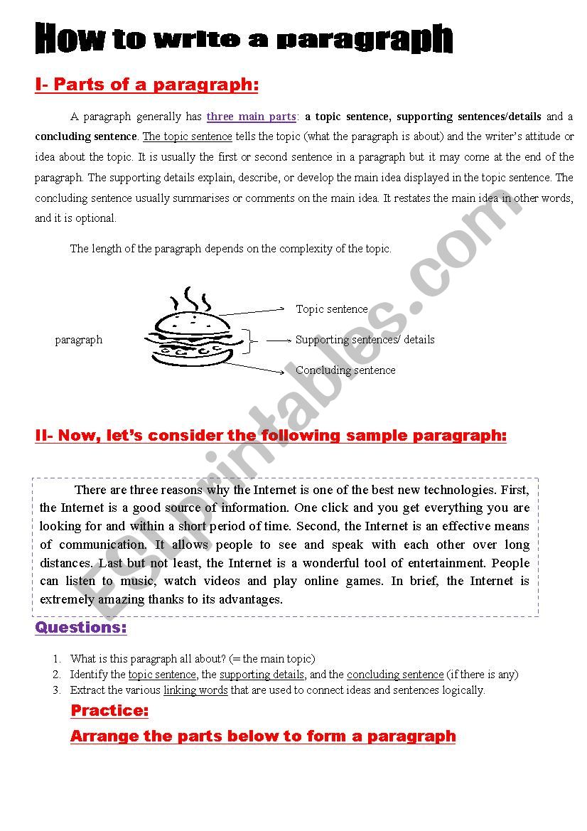 Paragraph  Writing worksheet