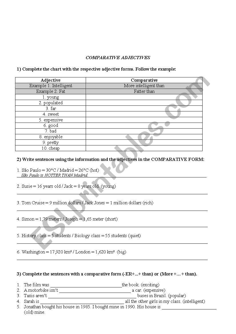 Comparative Adjectives worksheet