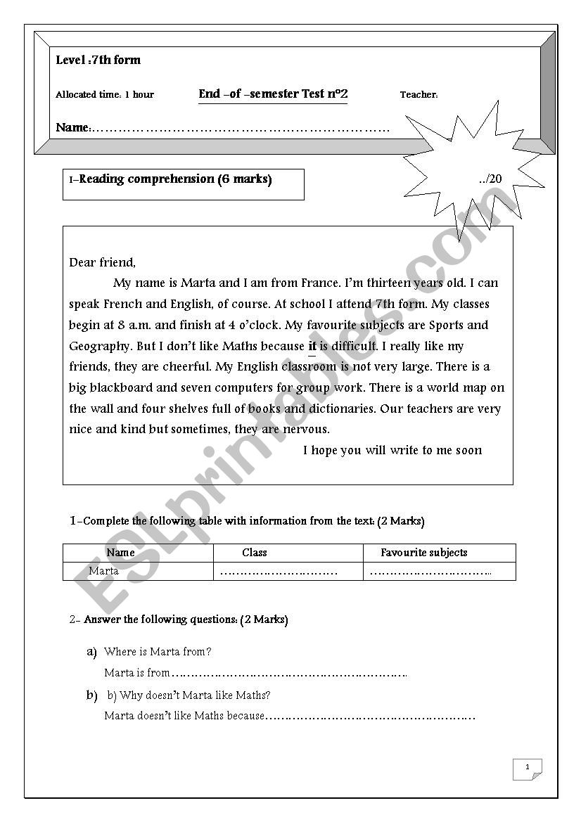 End -of-semester test n2 ( 7th form)