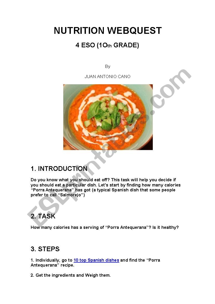 Nutrition Webquest Esl Worksheet By