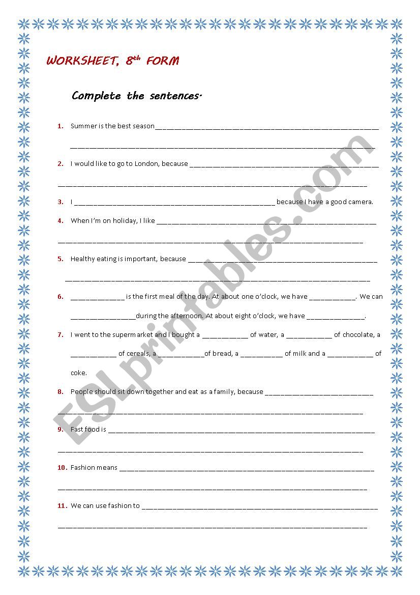 Let´s complete the sentences! - ESL worksheet by paulinhaguiar