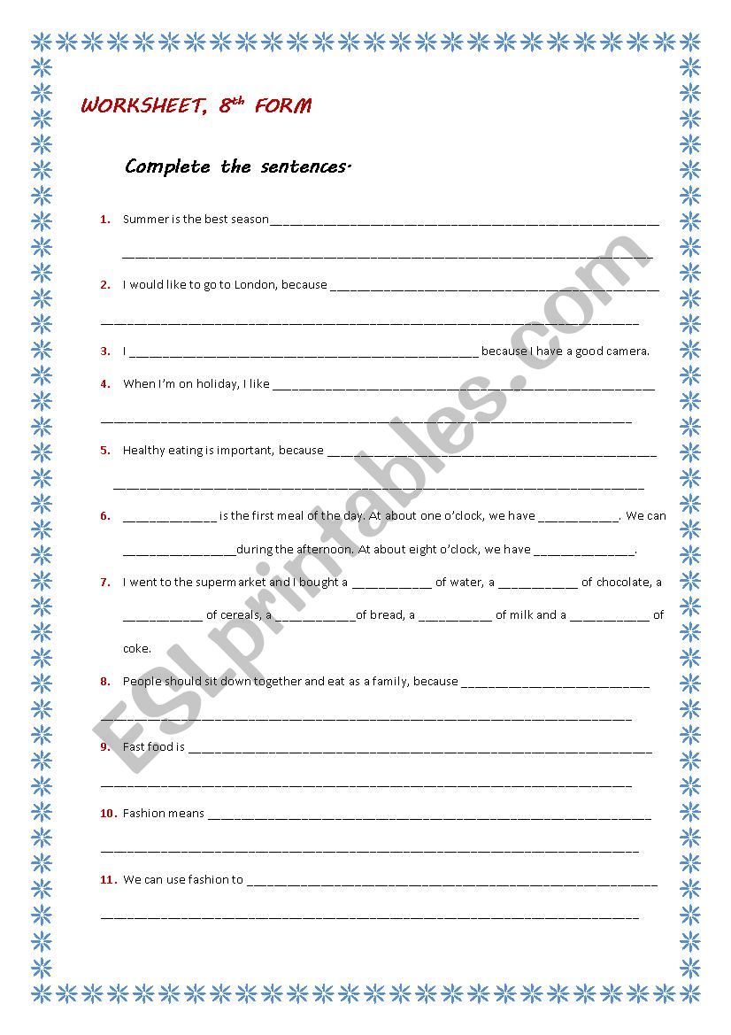 Lets complete the sentences! worksheet