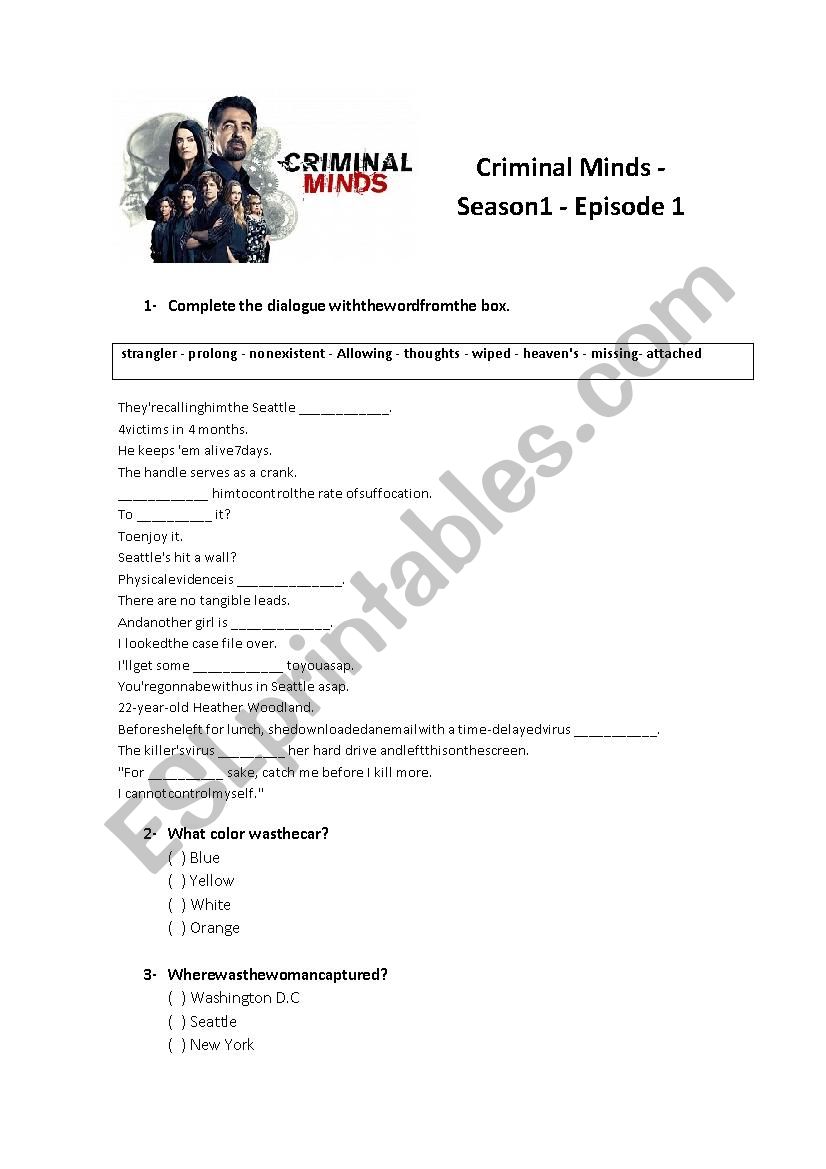 Criminal minds worksheet