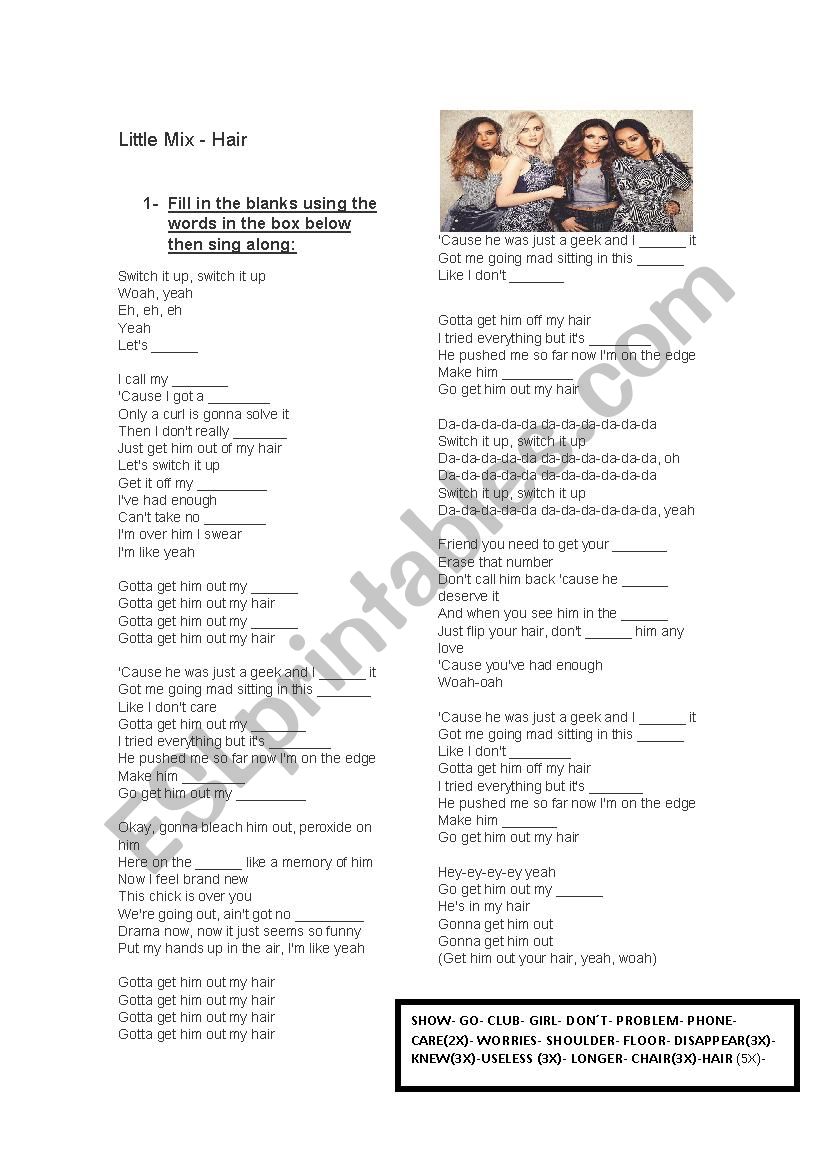 Hair little mix worksheet