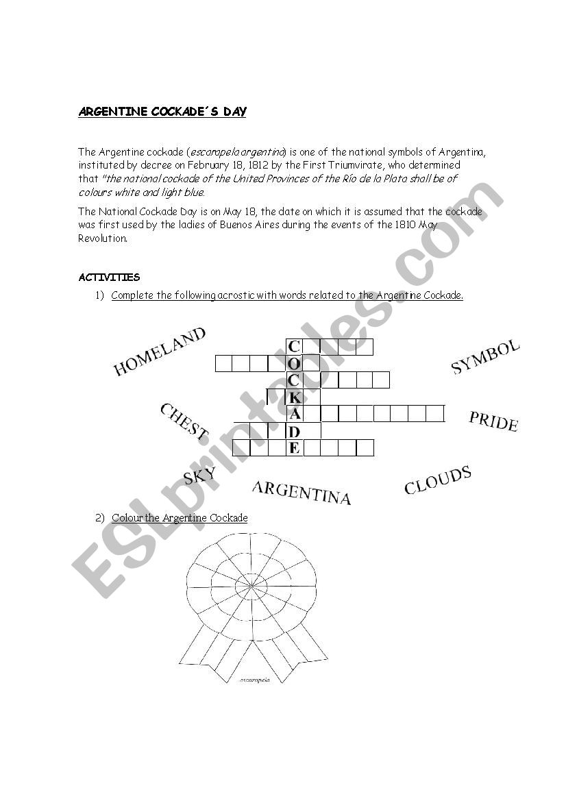 Argentine Cockade worksheet