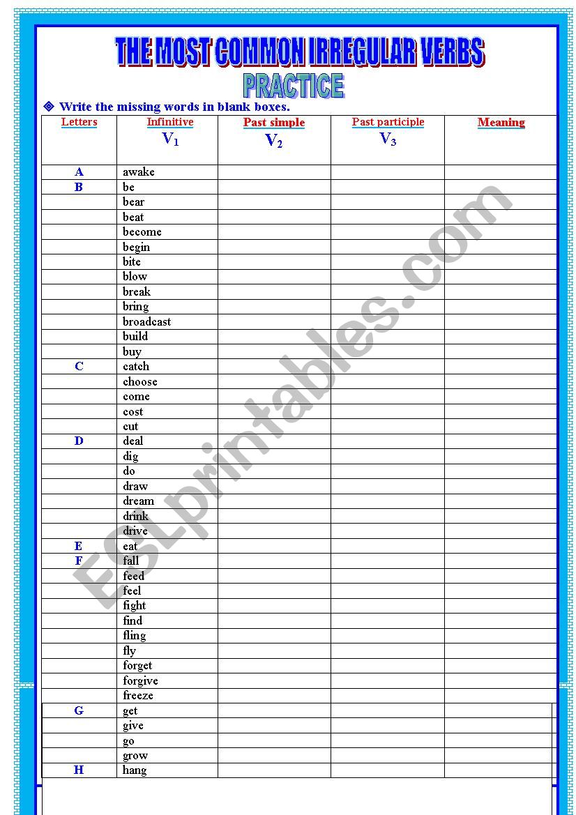 Practice of the most common irregular verbs in English