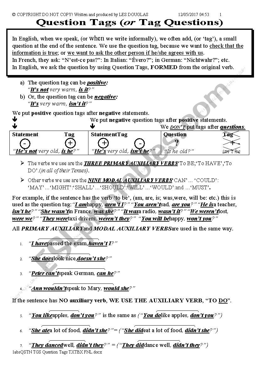 QUESTIONS 002 Tags worksheet