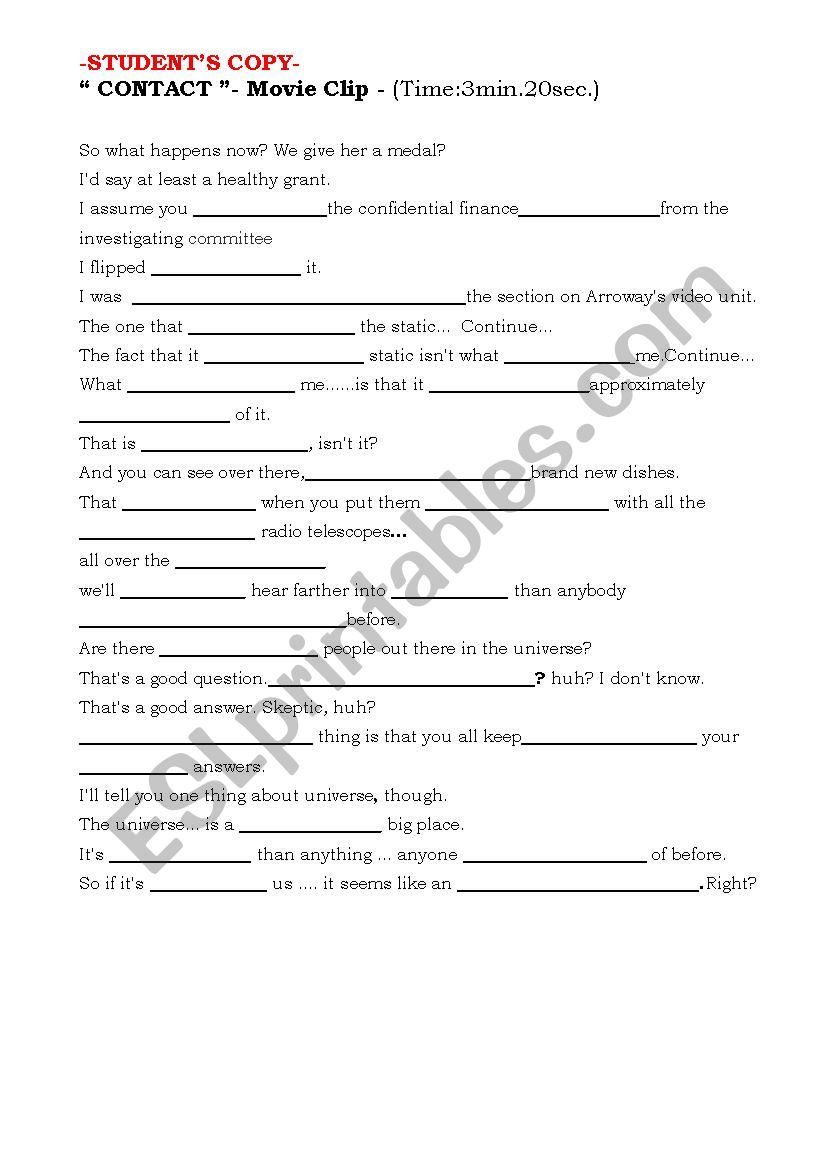 CONTACT-Video Exercise- worksheet
