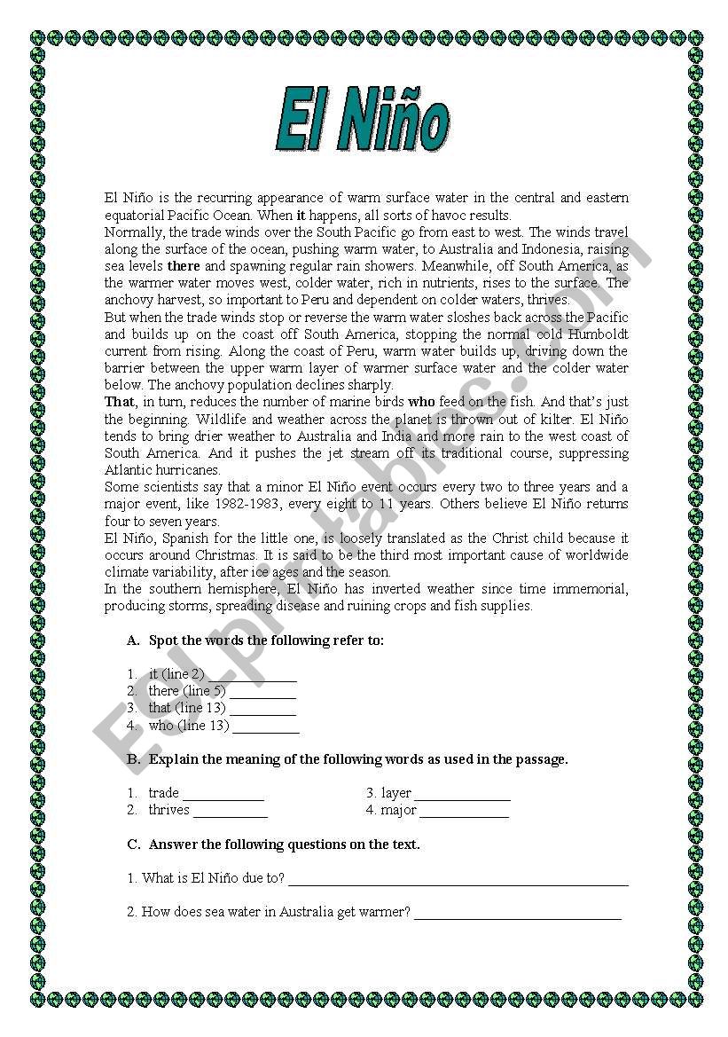 English written test worksheet