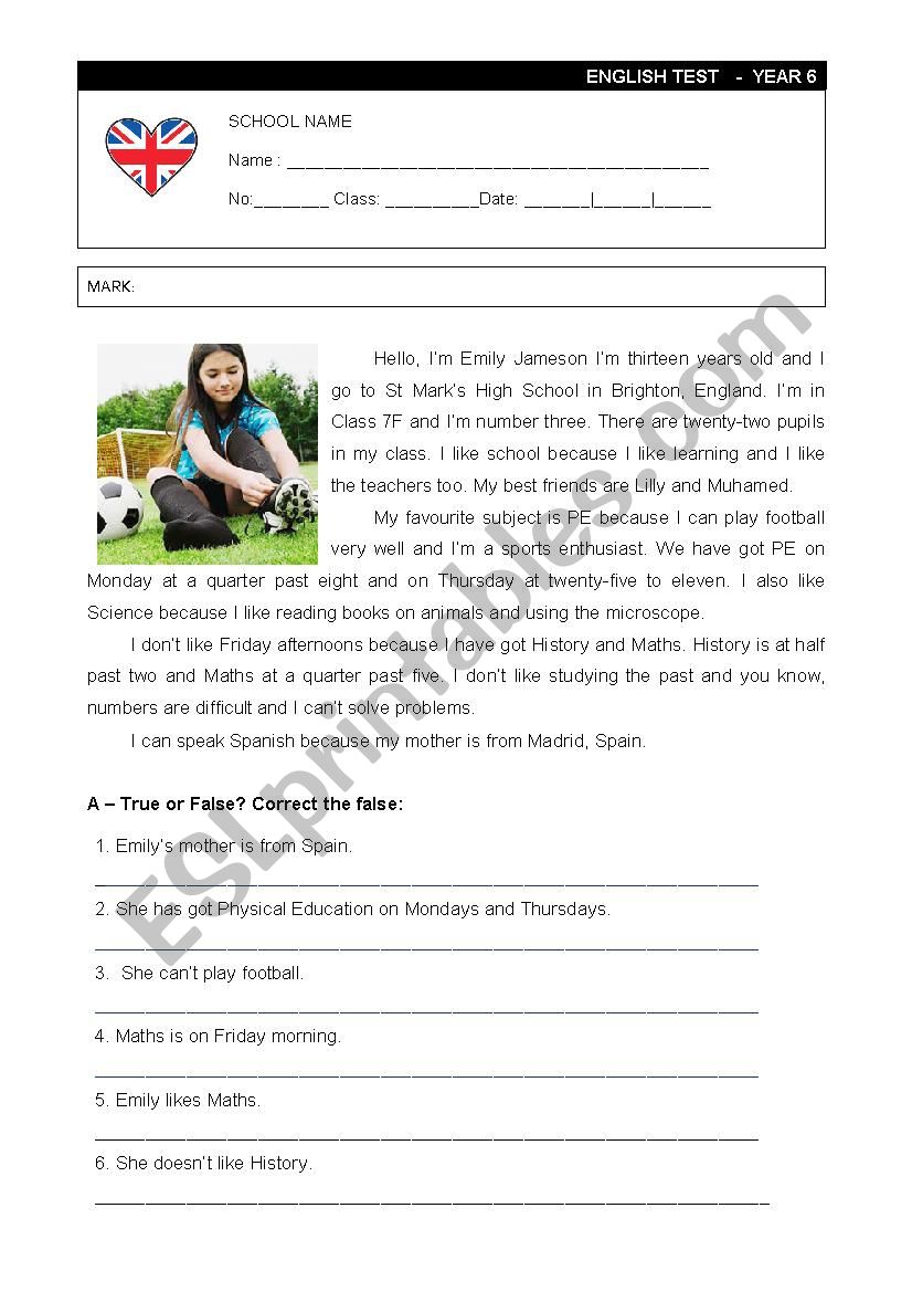 Test - School worksheet