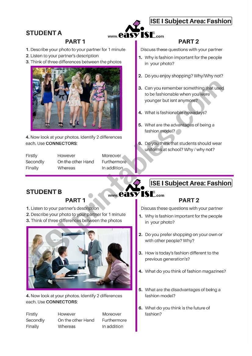 Fashion speaking activity - ISE I Trinity Subject Area Topic