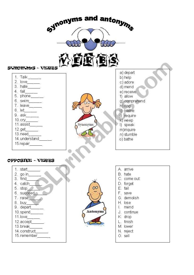 synonyms and antonyms - verbs 