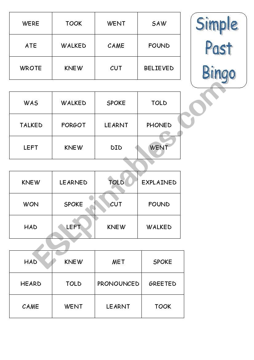 SIMPLE PAST BINGO worksheet