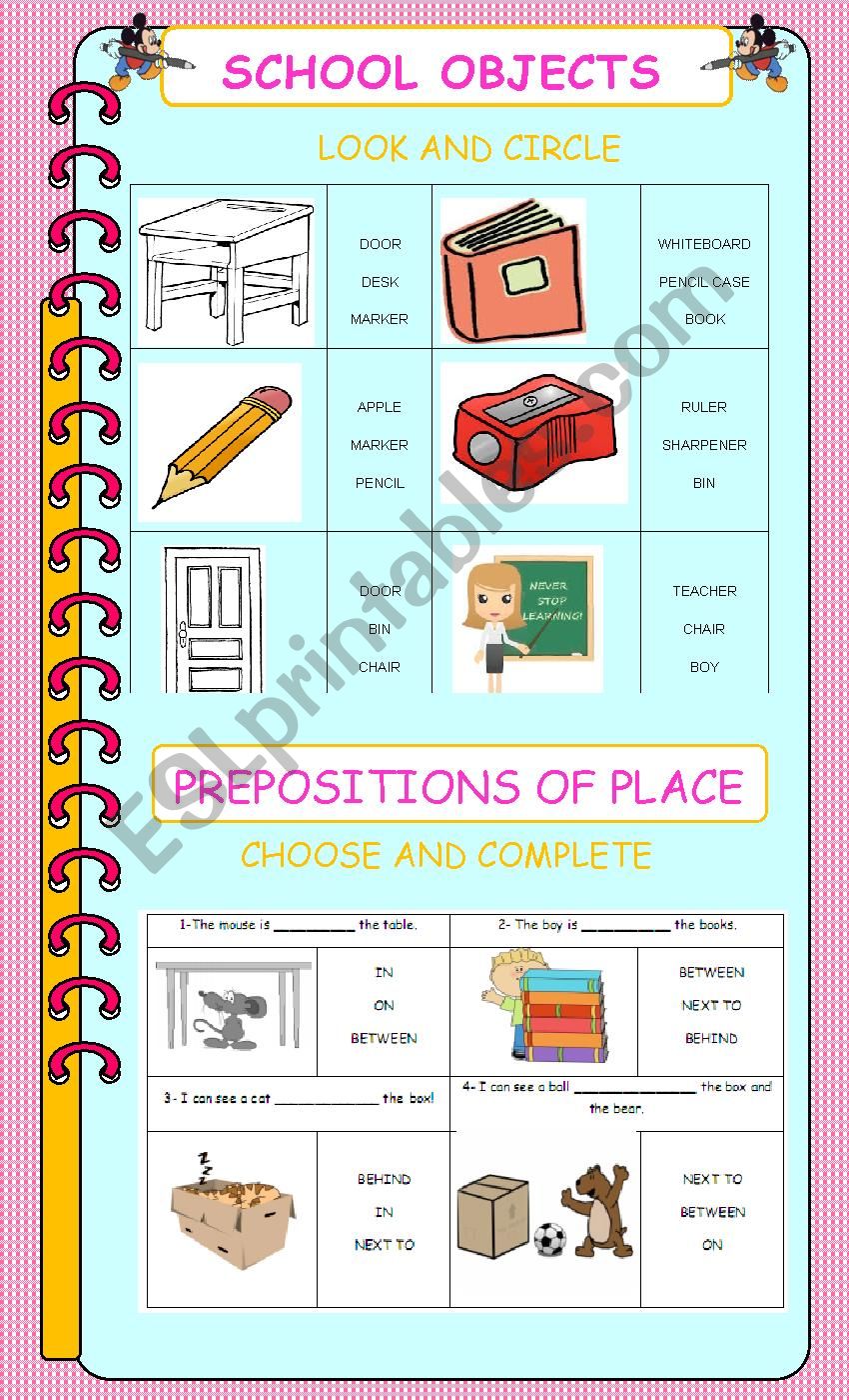 SCHOOL OBJECTS AND PREPOSITIONS OF PLACE