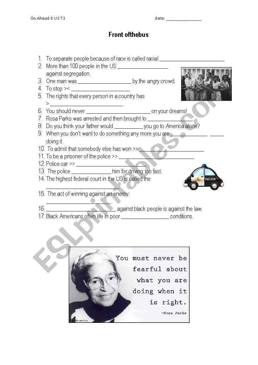 Vocabulary Rosa Parks worksheet