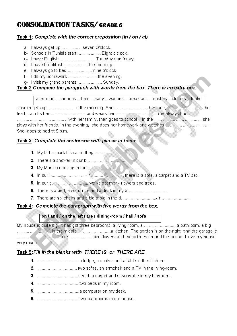 Review papers:  GRADE 6 TUNISIAN PROGRAMME
